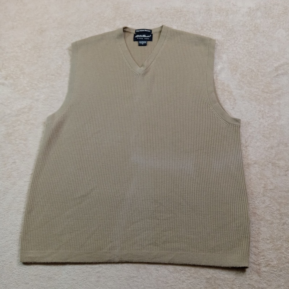Eddie Bauer 100% Fine Italian Merino Wool‎ Sweater Vest Men's Medium Tan